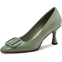 TinaCus Womens Genuine Leather Handmade Stiletto Mid Heel Pumps | Square Toe, Buckle, Office, Party