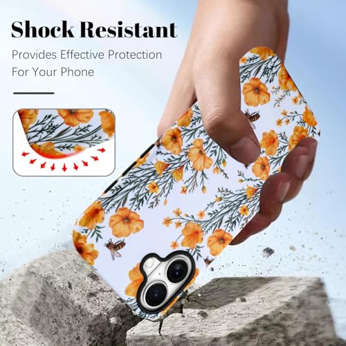 Image of Magnetic for iPhone 16 Plus Case [Compatible with Magsafe] Yellow Flower Floral Pattern Design, Full Body 2 in 1 Shockproof Scratch Resistant Protective Cover for Women Girl