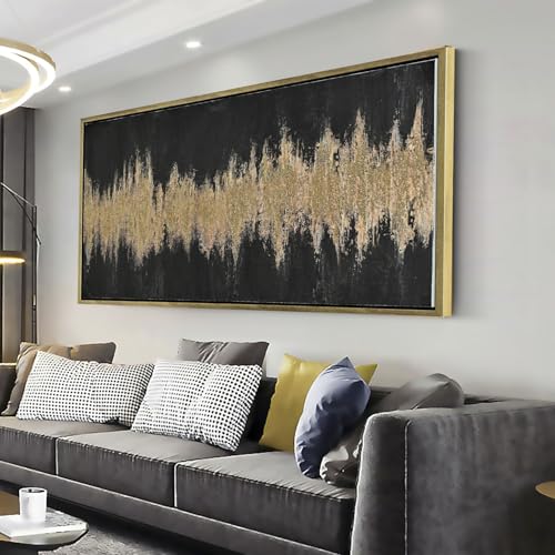 27"x56" Framed Black and Gold Abstract Sound Wave Textured Wall