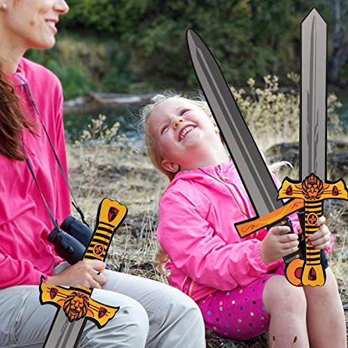 OUFOTAT 5 Pcs Toy Swords Set for Kids - Foam Sword Axe Hammer Ninja Weapons Toys - Pretend Play Medieval Warrior Knight Costume Accessories Golden Foam Swords for Boys Girls Toddlers Gift