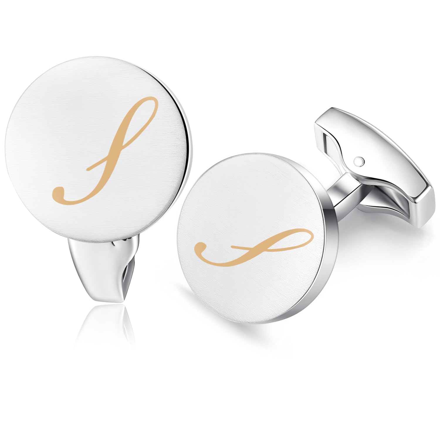 HONEY BEAR Gemelli & Fermacravatta Uomo con Iniziali Alfabeto Lettera per Camicia Matrimonio Commercio Regalo,Argent 5.4cm
