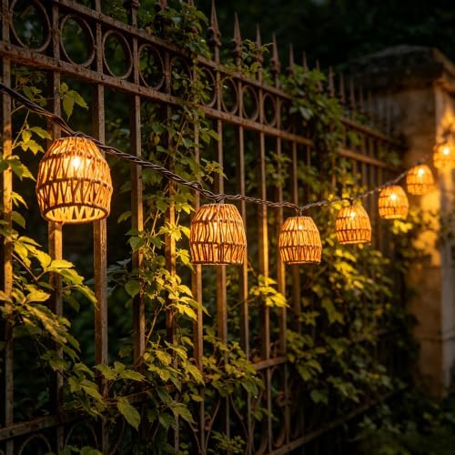 ALL FORTUNE 8.5FT Plug in Tiki Lantern String Lights,10 Boho Paper Rattan Lantern, Connectable Decorative String Lights Outdoor Indoor for Bedroom Patio Garden Pergola Porch Holiday Christmas — view 8