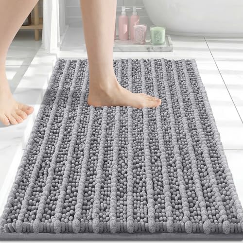 Image of Arotive Luxury Small Bathroom Rugs 24x16, Extra Soft Thick Absorbent Shaggy Chenille Bath Rugs, Machine Wash Dry, Bath Mats for Bathroom Floor, Tub and Shower, Home Decor Accessories, Grey
