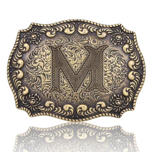 Btilasif Belt Buckles Men Western Cowboy Initial Letters ABCDJMR Mens Texas Rodeo Belt Buckle for Boys Girls (M)
