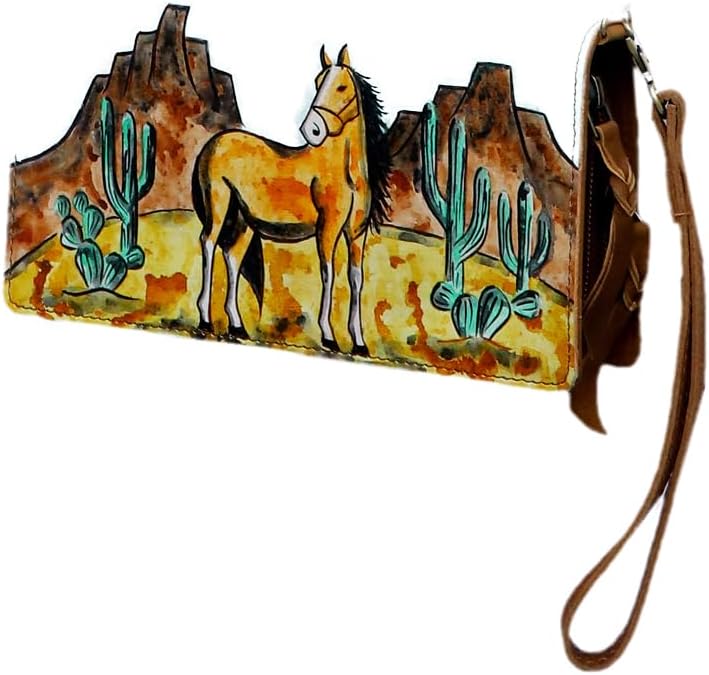 American Darling Organiser Bag, Hand Painted Western Leather, Vegetable Tanned Full Grain, 4in (H) X 8in (W) X 1.5in (D)