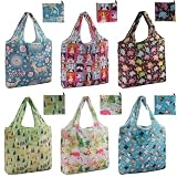 SZUAH 6 Pack Reusable Grocery Shopping Bags, Foldable Tote Bags in Pocket