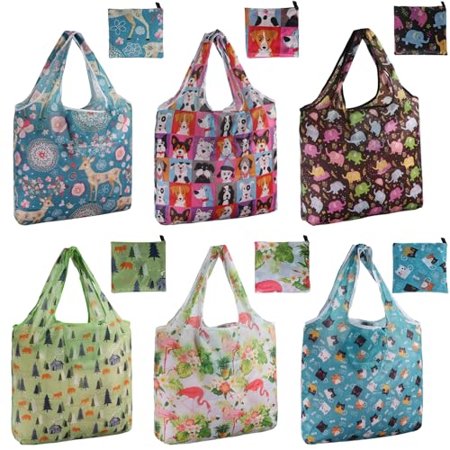 SZUAH 6 Pack Reusable Grocery Shopping Bags, Foldable Tote Bags