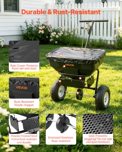 Image of VEVOR Broadcast Spreader 130 lbs Capacity Hopper Walk-Behind Push Spreader | for Lawn & Garden Care, 12 ft Spreading Width, 13 inch All-Terrain Tires, Adjustable Flow Control for Fertilizer Seed Ice Melt | For Lawn & Garden Care, 12 ft Spreading Width, 13 inch All-Terrain Tires, Adjustable Flow Control for Fertilizer Seed Ice Melt