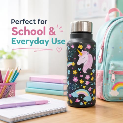Image of Stainless Steel Water Bottle for School Office Travel | Printed Water Bottle | Drinking Bottle for Home Gym College | Stylish Bottle for Daily Use Picnic & Gifting (Black with Horse)