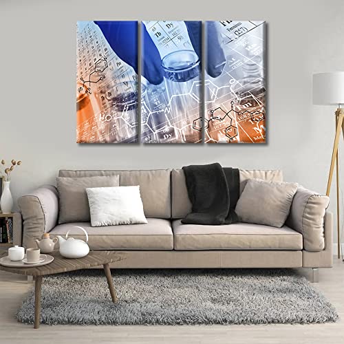 Image of TUMOVO Canvas Wall Art Chemical Equations and Periodic Table Background Artwork Pictures Black and White Wall Art 3 Panel Home Decor Clinical Laboratory Framed Ready to Hang (42 inch Wx28 H)