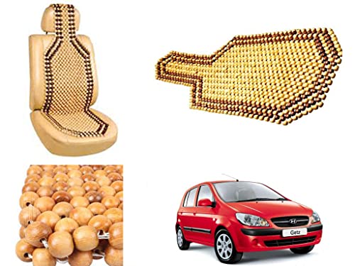 Image of Car Bead Seat Wooden Beads Cushion Cover Pad for Hyundai Getz Prime, Acupressure Sitting Seat Cover | Cream Color - Pack of 1