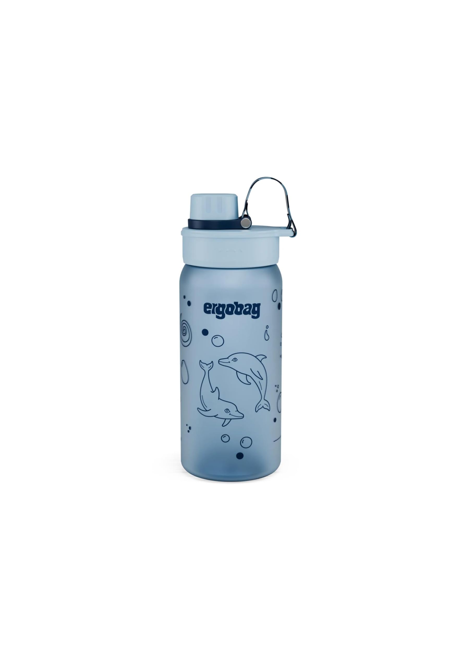 ergobag Trinkflasche BPA-frei 550 ml, auslaufsicher und Kohlensäure geeignet, spülmaschinengeeignet, Delfin - Dunkelblau