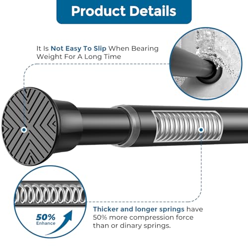 Image of AIZESI Black Adjustable Tension Shower Curtain Rod, 31-77 Inch Spring No Drill Stainless Steel Shower Rods for Bathroom,Closet ,Window-Rust Resistant,Non-Slip