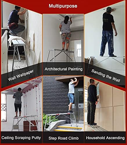 Widen Work Platform Portable Scaffold Ladder Aluminium Equipment Multipurpose Step Ladder Drywall Adjustable Folding Work Bench, 400kg Load