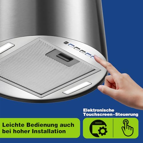 SNDOAS Dunstabzug, Insel Dunstabzugshaube Umluft 700 m³/h mit Aktivkohlefilter, 35cm, 3 Stufen, 5 Minuten Nachlauf, LED-Licht für Moderne Inselhauben, Edelstahl