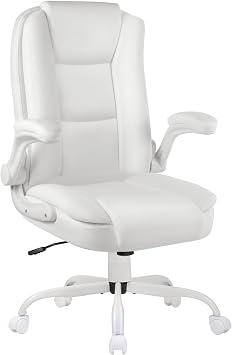 OFIKA Leather Office Desk Chair,Ergonomic Office Chair with Lumbar Support,Computer Chair,Executive Leather Chair with Padded Flip-up Arm,Adjustable Armrests, Black,275LBS