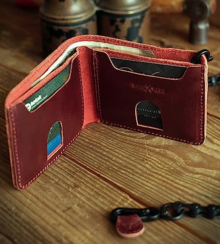 Trip Machine Company Rodeo Motorcycle Genuine Leather Chain Wallet for Men (Cherry Red)3