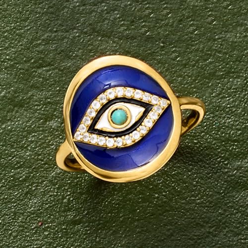 Ross-Simons 0.10 ct. t.w. White Topaz and Multicolored Enamel Evil Eye Ring With Turquoise in 18kt Gold Over Sterling4