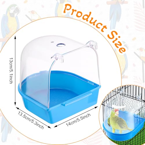 Image of Honeydak 3 Pieces Clear Bird Bath for Cage Parakeet Bird Cage Accessories Hanging Bath Box Parrot Bathing Tub with View for Cockatiel Conure Canary Budgies Parrots(Vivid Color)