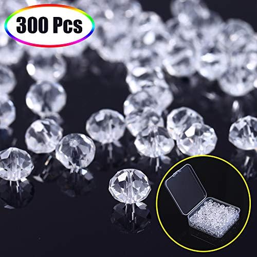 8MM Crystal Glass Beads 300Pcs Clear Glass Rondelle Beads Faceted Beads Wholesale for DIY Craft Bracelet Necklace Earring with Box