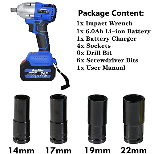 21V MAX Brushless Cordless Impact Wrench Car Repair Wheel Nut Gun Electric 420 N.M High Torque Impact Wrench Power Wrench Electric Cordless Driver with 4 Sockets + 12 Driver Bits+ 6.0AH Battery - Image 7