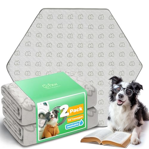 Image of FXW Washable Pee Pads for Dogs, Leak-Proof & Non-Slip, Specifically Designed for FXW Rollick /Homeplus 32 /40 /45inch 6 Panels Dog Playpen, 35 inch Hexagon, Khaki, 2 Packs