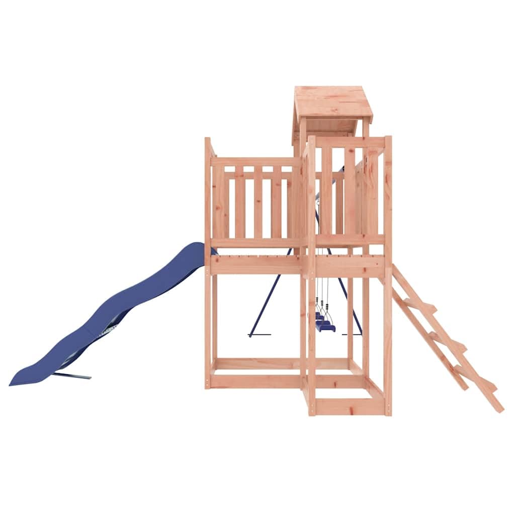 Torre da gioco in legno massiccio Douglasie con scivolo ondulato e doppio altalena, torre da arrampicata, attrezzo da giardino per bambini all'aperto, include scala, piattaforma e seduta