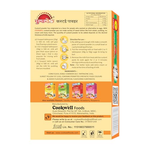 Image of Cookwell Combo of Custard Powder | 100g x 4 Flavours (Vanilla, Mango, Pineapple, Strawberry) | Delicious Flavourful Creamy Dessert Mix for Puddings, Fruit Salads and Parties
