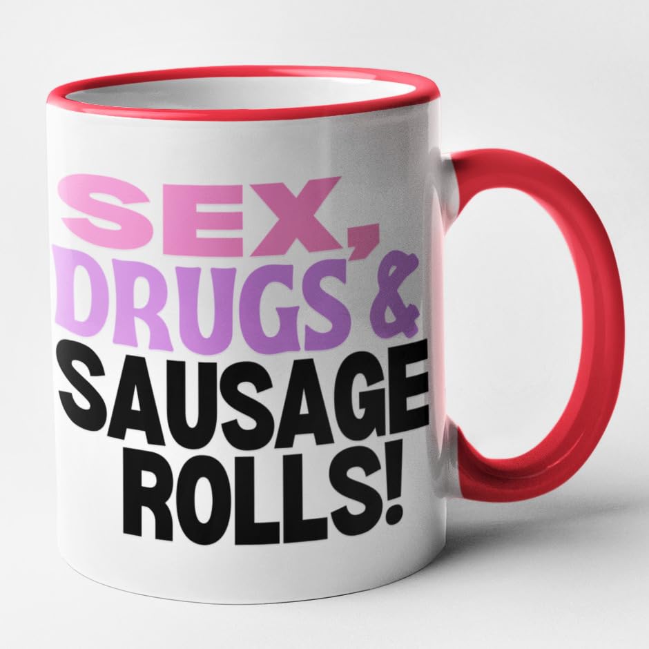 Image of Sex Drugs Sausage Rolls Mug Funny Birthday Christmas Gift Dad Friends Family Printed Coffee and Tea Ceramic Mug- 320 ML Ceramic Coffee Mug 0317