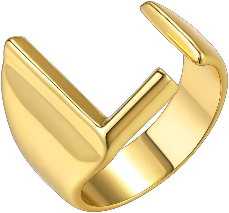 KeyStyleBold Initial Letter Rings Adjustable, GoldChic Jewelry Women Gold Statement Ring Personalized Engraved Womenโs Open Signet Ring for Party (Gold, White Gold, Black)Recycled Claim Standard Blended