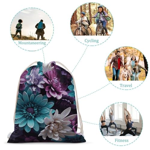 Purple And Teal Flowers Drawstring Backpack Sport Gym Bags Yoga Shopping Travel Casual Daypacks for Women Men3