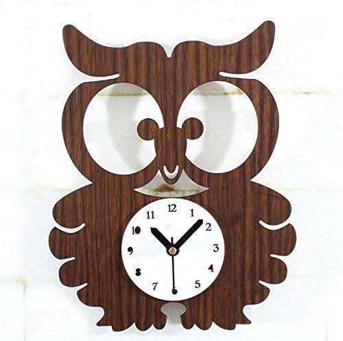 Fighting Forest Animals Cute owl Retro time Wall Clock Creative Pastoral Wood Wall Wall Clocks Mute, Mahogany Color Head