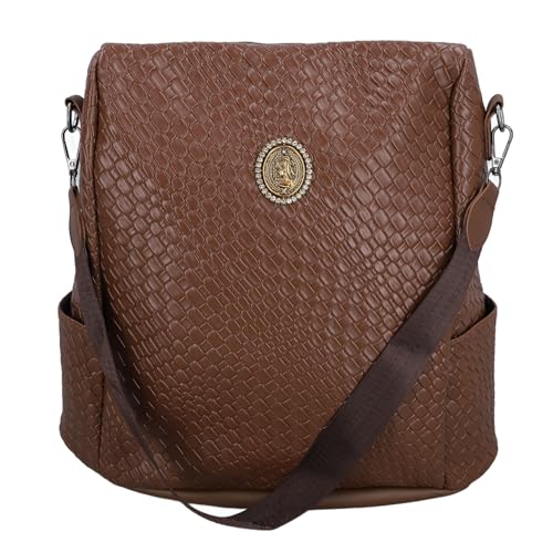 Otufan Zaino da donna in pelle PU, borsa a tracolla alla moda con elementi intrecciati antifurto con cerniera nascosta per viaggi di lavoro scolastico (Braun)