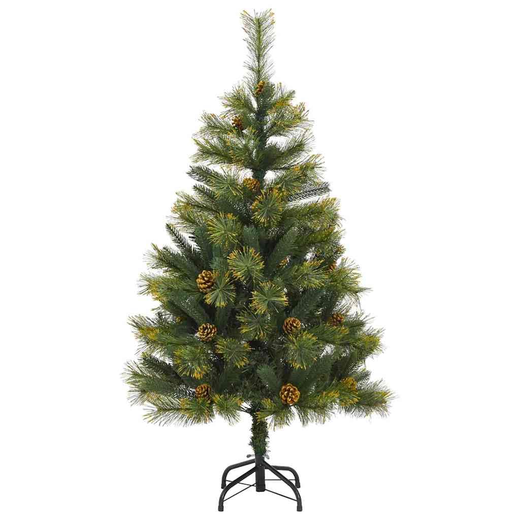 Árbol de Navidad artificial plegable verde de 120 cm, PVC y metal, con piñas de abeto, cadena de luces LED, diseño delgado, para interior y exterior, fácil montaje