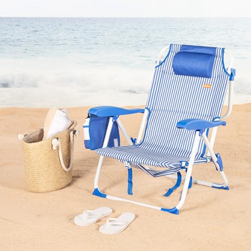 Chaise de plage pliante multi-position inclinable avec coussin et poches - 3