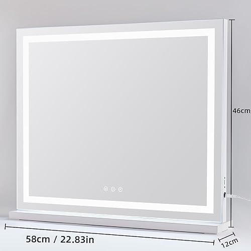Miniatura 4 de HIEEY Espejo de maquillaje iluminado, 22.8 x 18.1 pulgadas, espejo de tocador con luces, tres modos de iluminación de color, con espejo de aumento