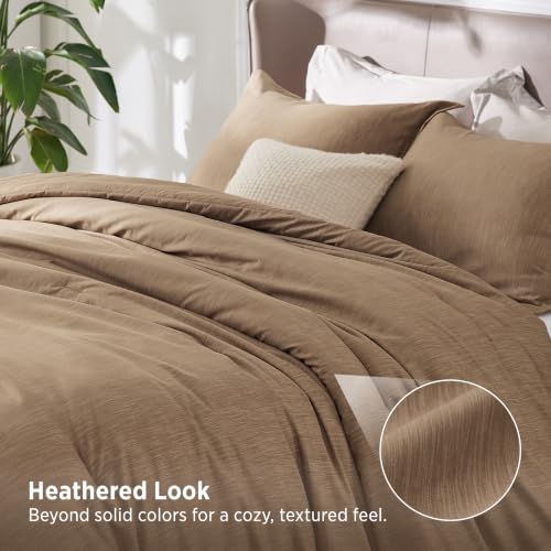 Image of Bedsure Full Comforter Set - Brown Soft Bedding for All Seasons, Cationic Dyed Bed Set, 3 Pieces, 1 Full Size Comforter (82 inchx86 inch) and 2 Pillow Shams (20 inchx26 inch+2 inch)