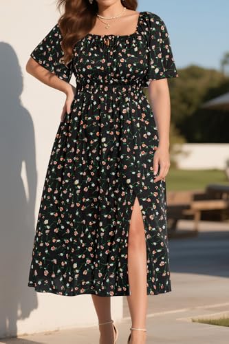 Plus Size Summer Dress 2025 - Milkmaid Sundress Boho Floral Casual Beach Wedding Midi Dresses3