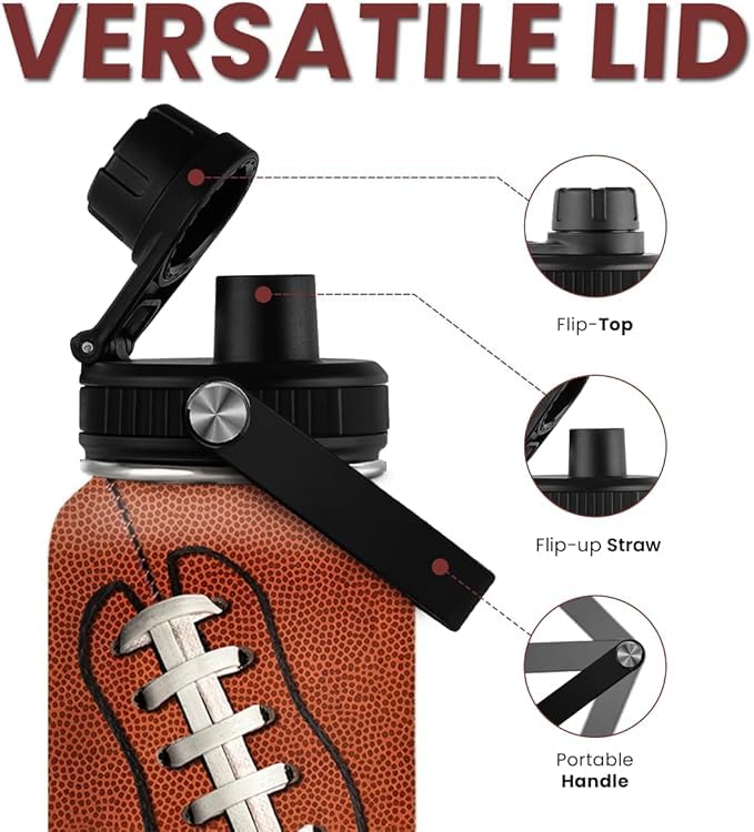 Image of SANDJEST Football Water Bottle 32oz Insulated Stainless Steel Sports Bottle - Football Fans