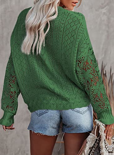 Image of Dokotoo Womens Crewneck Crochet Lace Long Sleeve Hollow Out Cable Knit Sweaters Pullover Tops