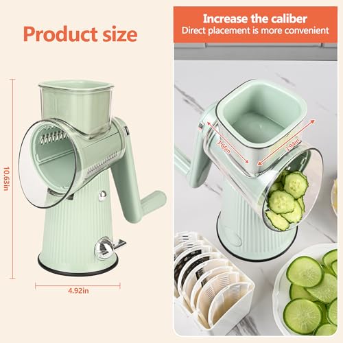 Image of Cheese Grater With Hand Crank Countertop For Kitchen，Grater Shredder With Handle For Kitchen Rotating，Vegetable Slicer，Nuts Grinder Cheese Shredder with Clean Brush(3 Blades Matcha Color)