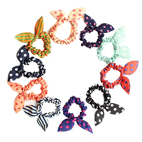 TOPWEL 10PCS Rabbit Ear Hair Bands Bow Ties Ponytail Holders