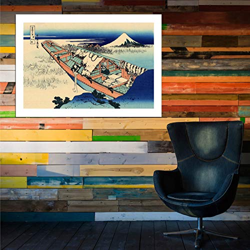 Tableau Hokusai Ushibori encadré pour habiller un grand mur de salon