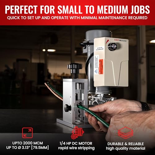 Image of StripMeister E250 Electric Automatic Wire Stripping Machine - Wire Size Up To O3 /4 inch, Jam-Free, Motorized Wire Stripper with Variable Speed Control for Copper Wires