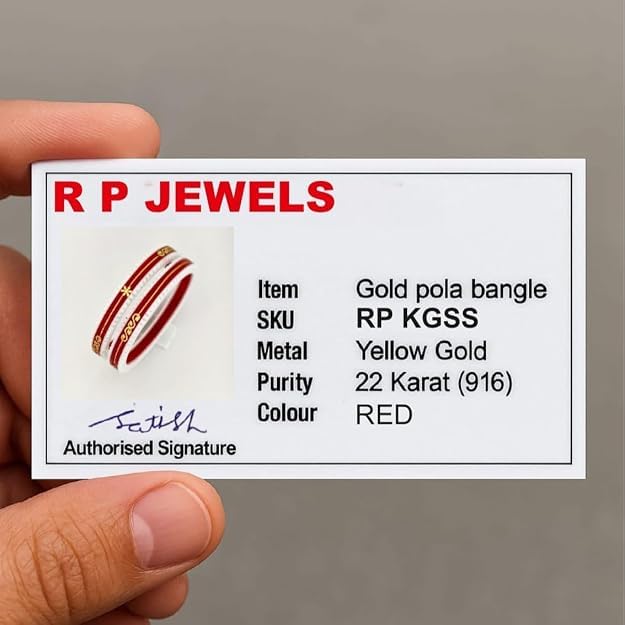 Image of 22kt (916) Yellow Gold Handmade Pola Bangles for Women with Purity Certificate (Set of 2pcs) - Red
