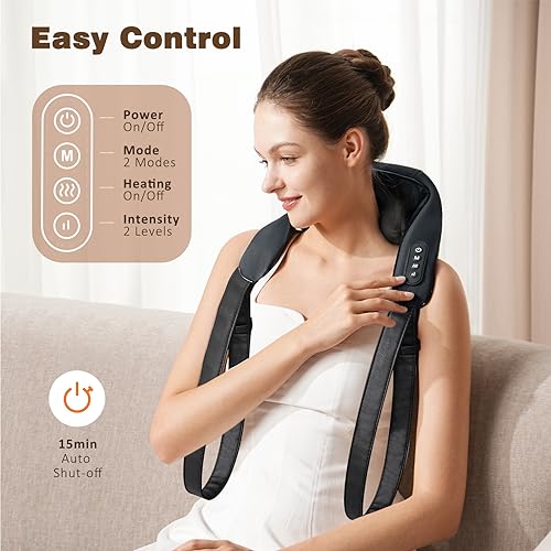 KNQZE Neck Massager with Heat, Cordless Deep Tissue 4D Expert Kneading Massager, Shiatsu Neck and Shoulder Massage Pillow for Neck, Traps, Back and Leg Pain Relief, Christmas Gifts, FSA/HSA Eligible