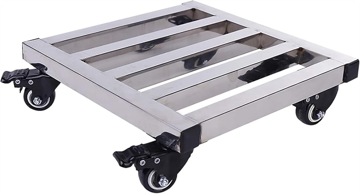 Stainless Steel Plant Stand Rolling Plant Caddy with Wheels,Flower Pot Tray Easy to Moving Planter,4 Lockable Wheels 360° Rotation,Indoor Outdoor Planter Trolley Casters