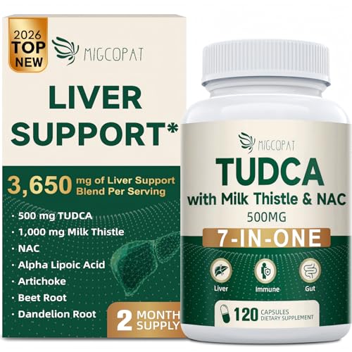 Migcopat 7-in-One TUDCA Supplement 3650mg with Milk Thistle NAC Alpha Lipoic Acid Dandelion Root Bile Salts TUDCA for Liver Cleanse Detox & Repair Bile Flow and Digestive Support - 120 Capsules