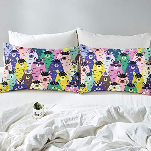 Kids Cute Llama Alpaca Bedding Set Cartoon Llama Duvet Cover For Teens Funny Colorful Llamas Comforter Cover 3D Animal Bedding & Linen 3Pcs King - Image 3