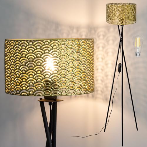 Osasy Lampadaire led salon à intensité variable, lampadaire moderne industriel de trépied noir, lampadaire intensité variable sur pied Metal abat-jour